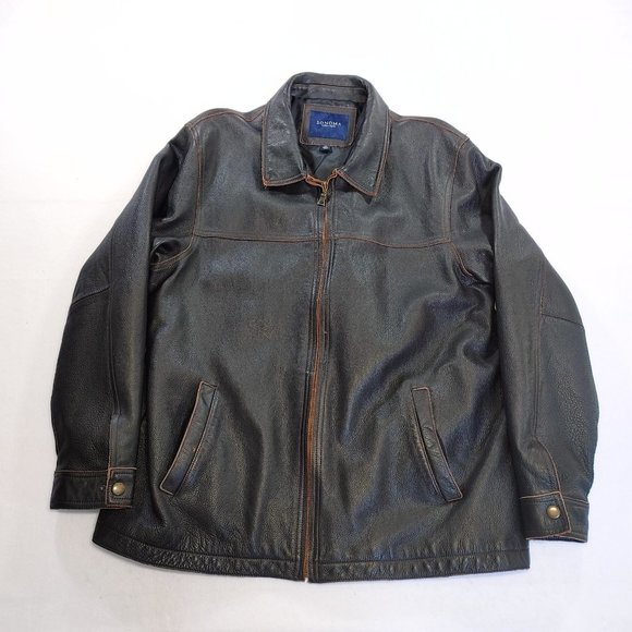 Sonoma Men’s Brown Heavy Leather Jacket Size XL Zip Front Collared Lined - Picture 2 of 13